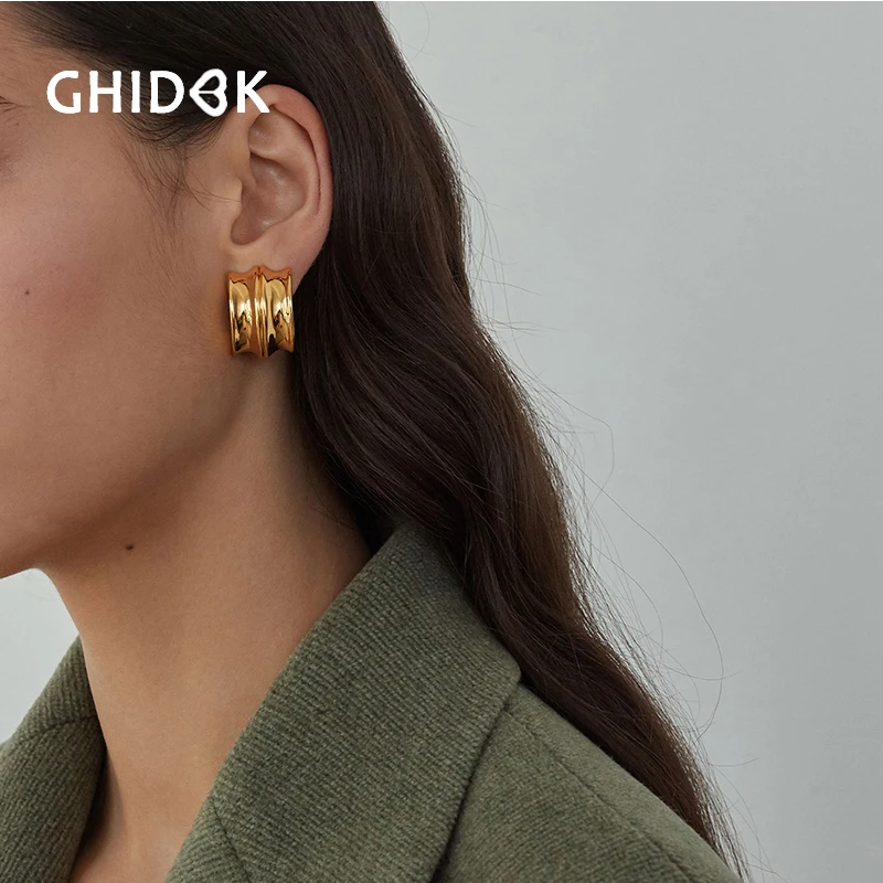 GHIDBK, винтажные открытые широкие толстые серьги-кольца для женщин, массивные полукруглые серьги, цыганские металлические серьги-обручи, массивные серьги