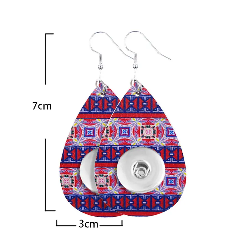 

water drop PU Leather 18mm snap button earrings PU015
