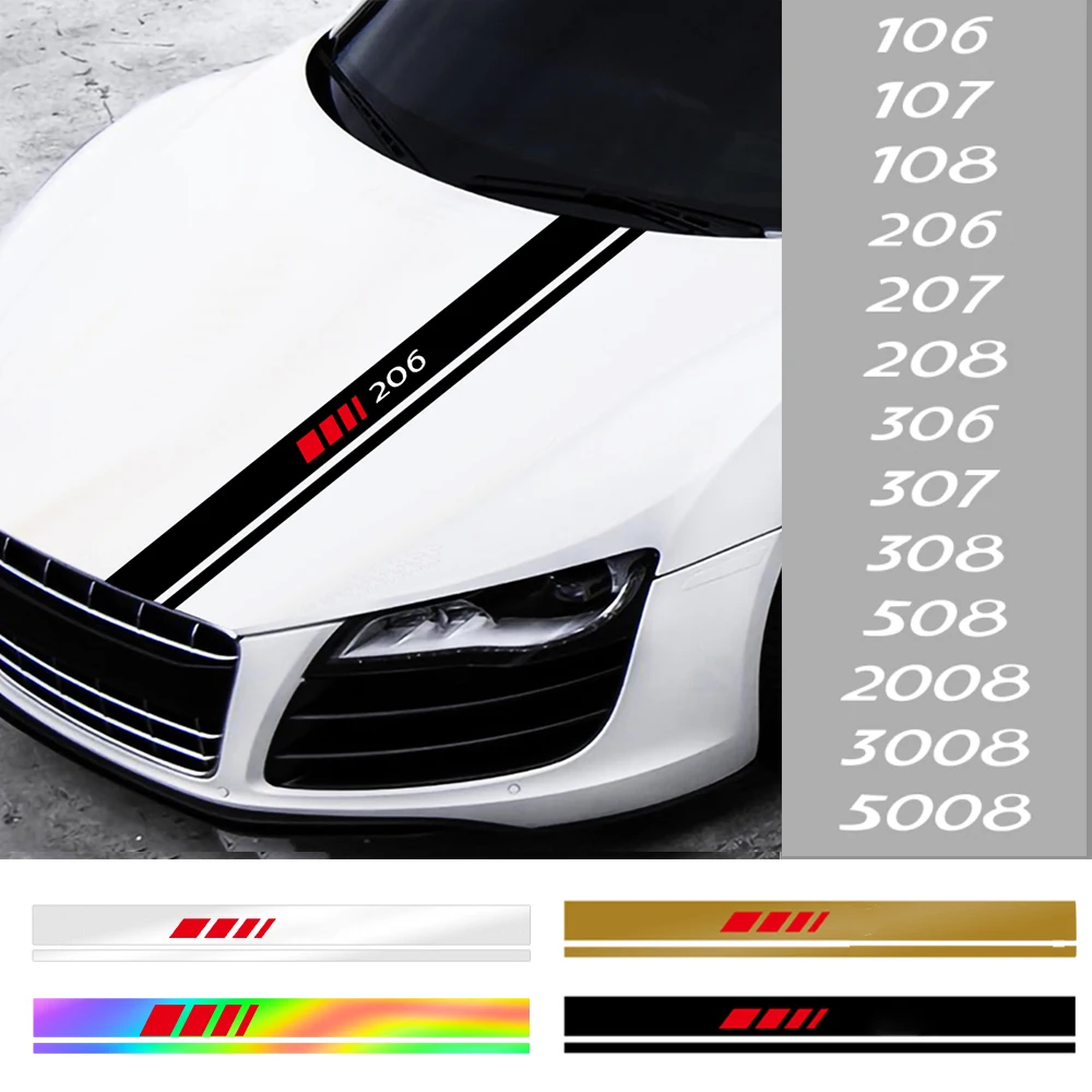 Чехлы для капота автомобиля виниловые гоночные спортивные наклейки кузова Peugeot