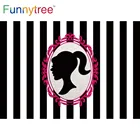 Funnytree черный, белый цвет полоса фон голова куклы фоторамка гламур фотографический фон для девочек вечерние декор Малыш баннер на день рождения