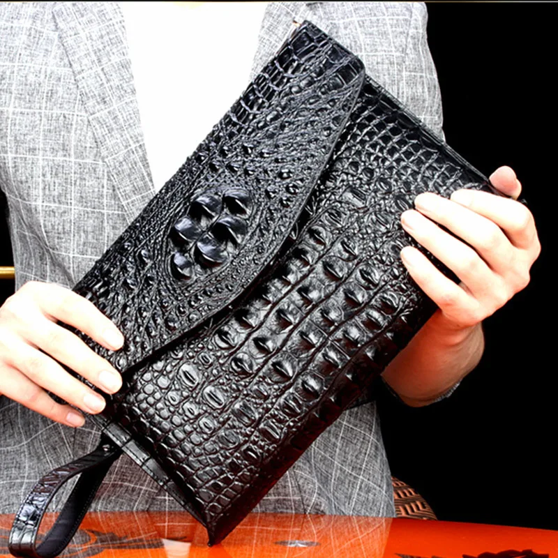 Crocodile pattern men's briefcase High-quality real cowhide envelope clutch bag Large capacity men's bag