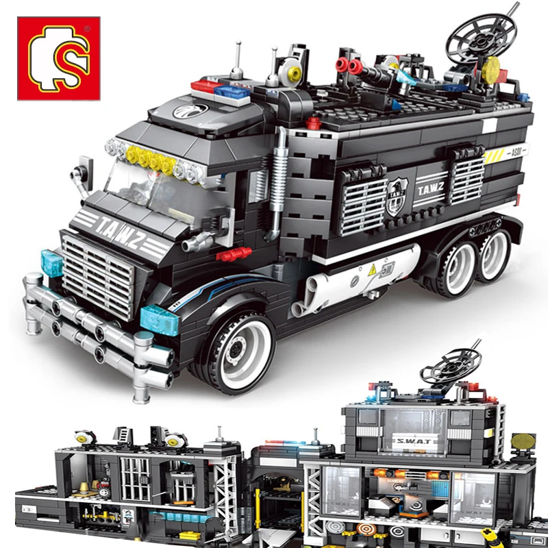 

SEMBO 1164 шт. Мобильная командная база военный автомобиль строительные блоки кирпичи набор грузовик модель детские игрушки
