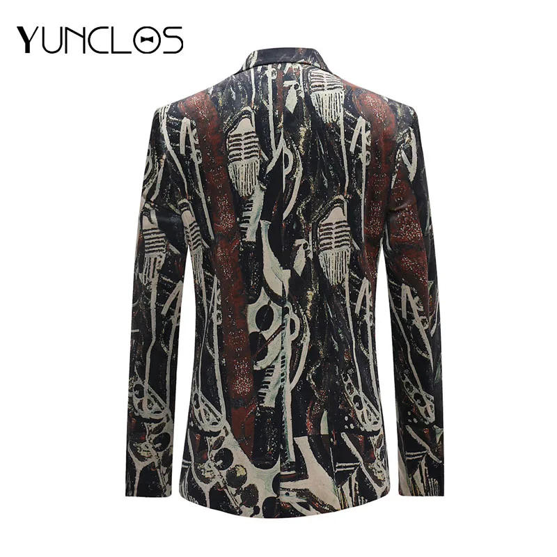 Уникальный мужской пиджак с принтом новинка модный однобортный пуговицами