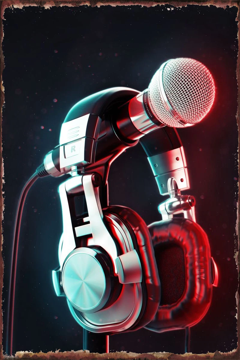 

Неоновый микрофон и наушники оловянные пластины декор для стен декор комнаты Ретро винтажная металлическая вывеска жестяная вывеска для к...