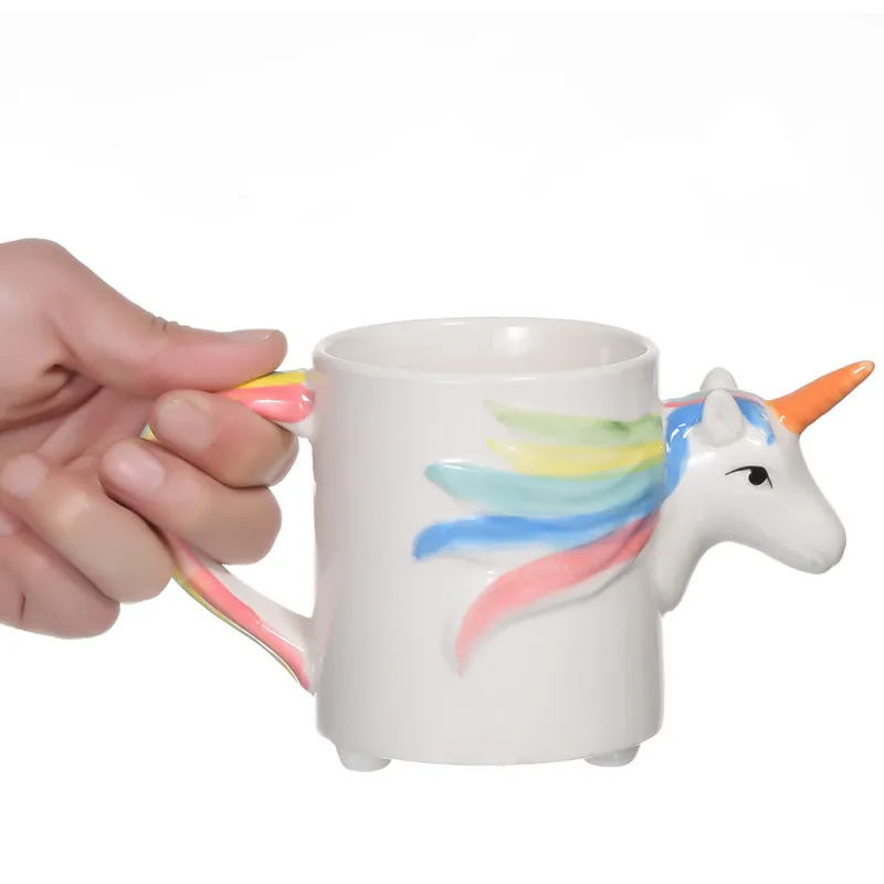 

Керамическая кофейная кружка с изображением животных, единорога, лошади, ложкой, милая креативная чашка для чая, молока, воды, детские кружк...