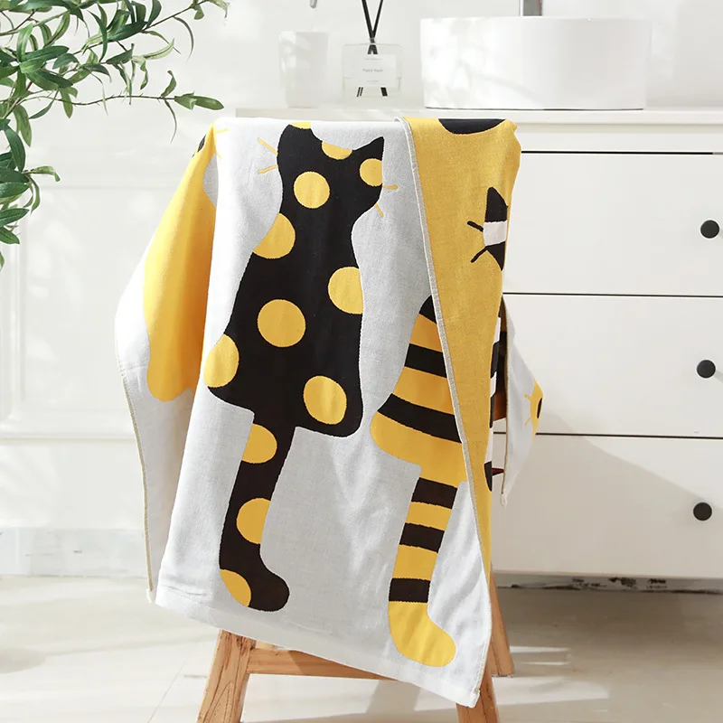 Новое газовое трехслойное хлопковое банное полотенце с принтом мультяшного