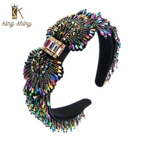 king shiny luxury baroque colorful crystal headband elegant hand made rhinestone beaded hairband girl party headwear tiara bezel