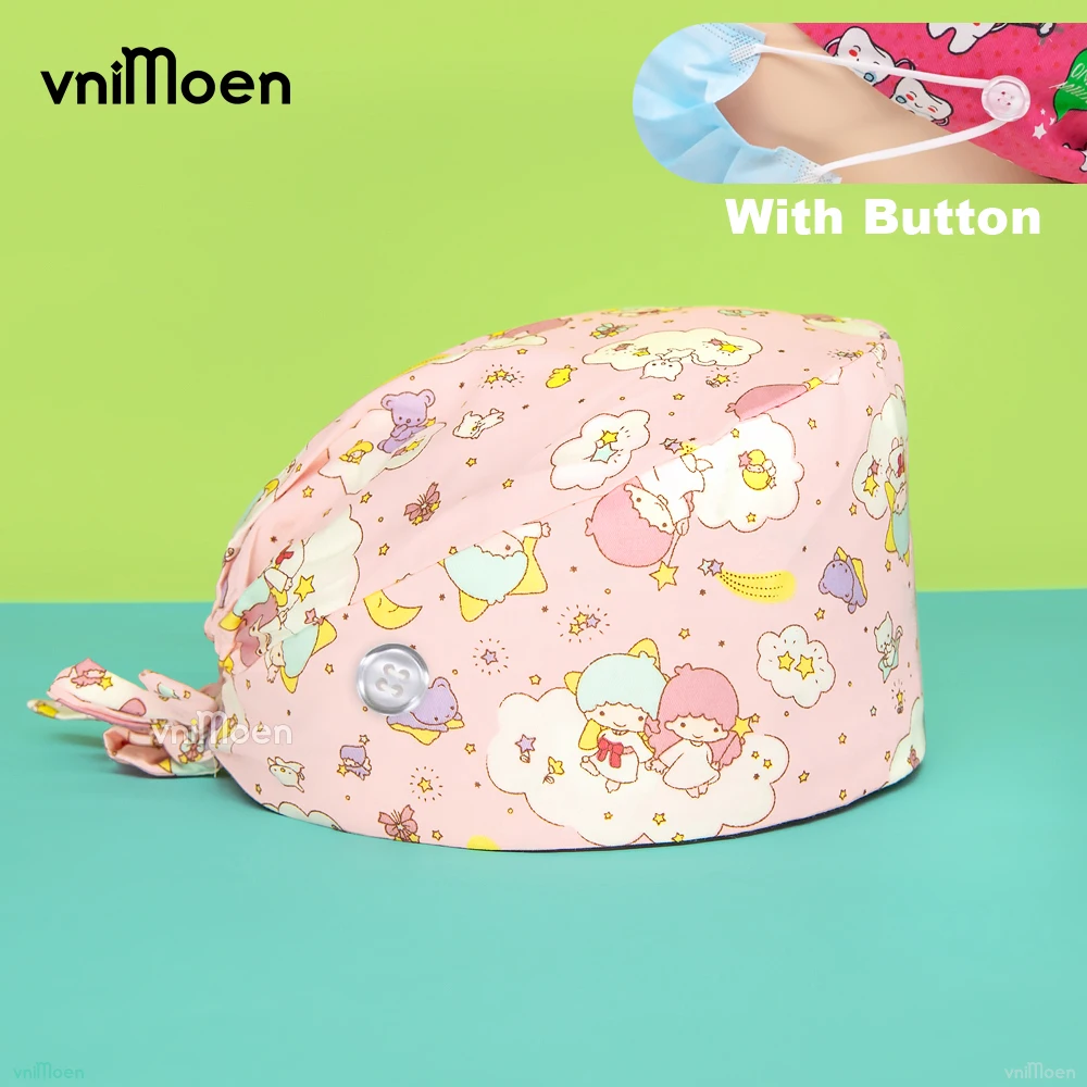 Пит стайл модные хлопковые шляпки с принтом карикатур, регулируемые, для салона красоты, лаборатории, магазина.