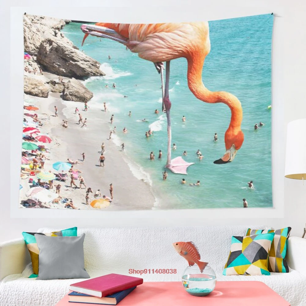 

Фламинго на пляже, красный пузырь, Декор, гобелен, искусство, настенные подвесные гобелены для декора гостиной