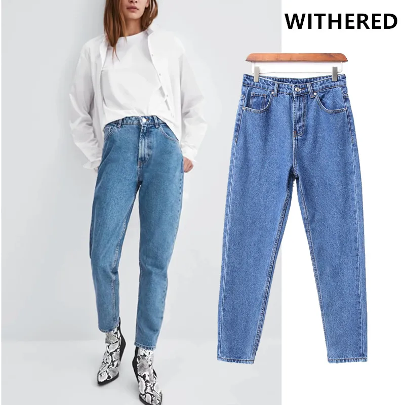 

Dave&Di 2020 high street vintage sky blue boyfriend denim pants harem jeans woman momo jeans high waist jeans plus size