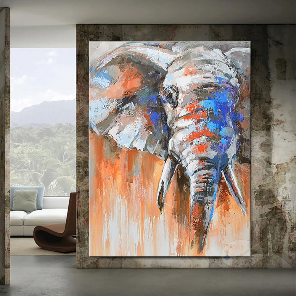 

Hand Painted Elephant Canvas Oil Paintings Wall Painting Home Wall Decor Animal Pictures For Kids Room Art Decor