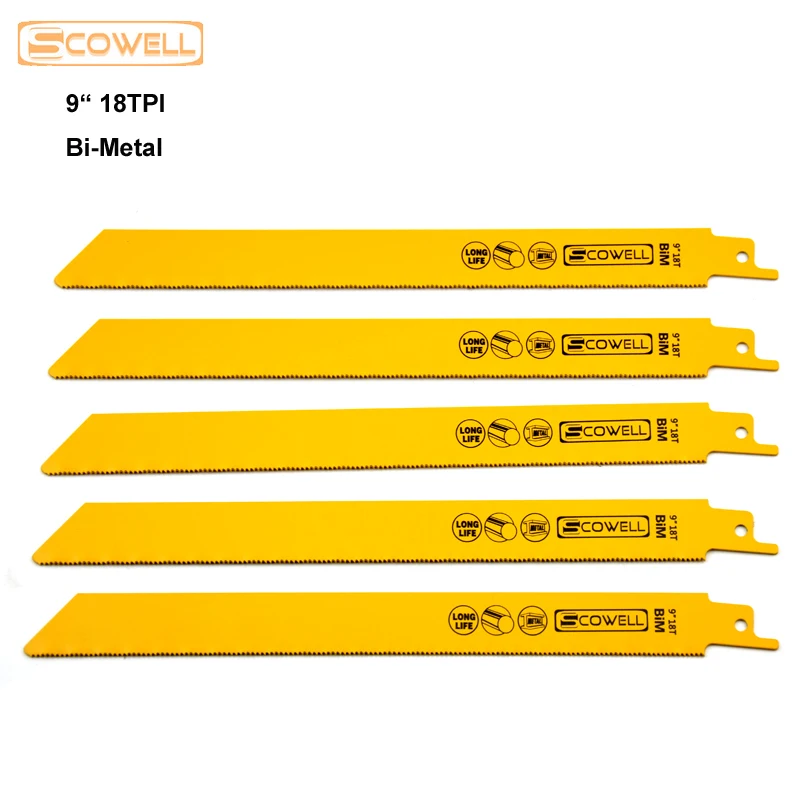 

5 Pack 9" 18TPI Bimetallic Recipe Saw Blade For Cutting Metal DIY Tools Accessories Demolition Sabre Saw Blades Reciprocating