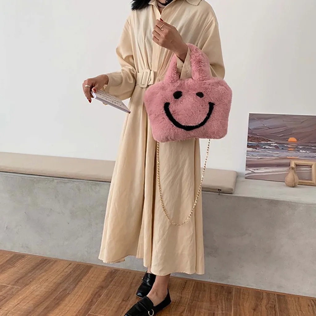 

Cute Plush Shoulder Bags for Women Autumn Winter Fashion Ladies Handbags Large Capacity Messenger Bag Chain Strap Phone Bags Sac
