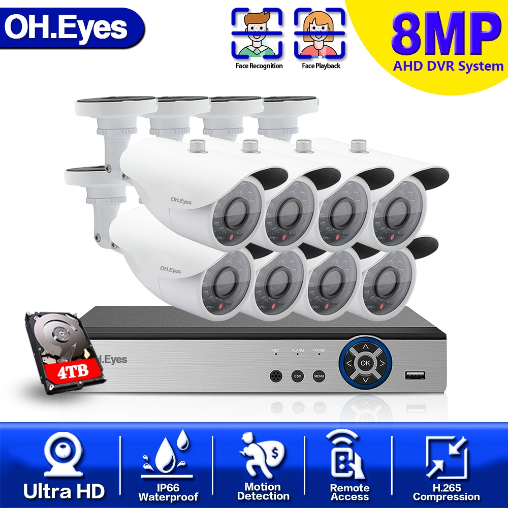 

Система видеонаблюдения OH.eyes AHD DVR 8 Мп HD внешняя стандартная камера видеонаблюдения H.265 4K 8 каналов комплект видеорегистратора AHD Набор цилин...