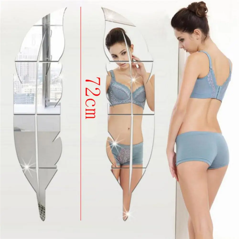 15 * 72см перо Форма акриловый стикер стены-наклейки с зеркальным эффектом для