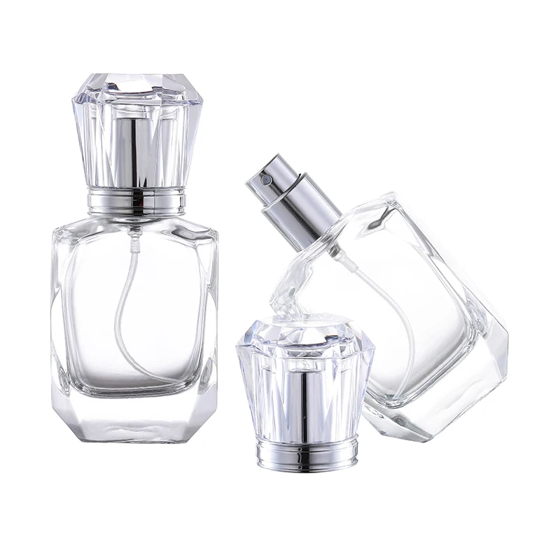 

50pcs silver Perfume bottles, bottled 30ml, portable high-end, refined glass, empty bottles, irregular square glass bottles