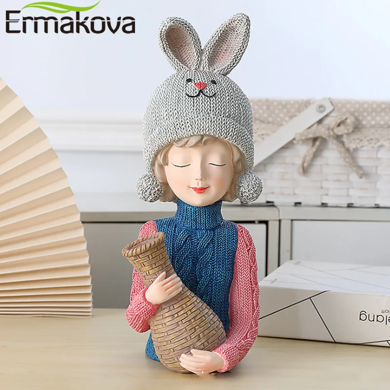 

ERMAKOVA 32cm Nordic Creative Resin Bouquet Girl Statue Sculpture Desktop Decoration Living Room Home Decoration Gift Figurines