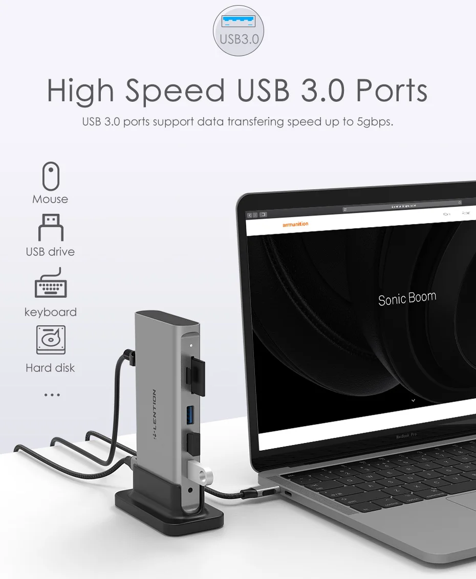 USB-C переносная док-станция с HDMI 1080P VGA, Gigabit Ethernet, кардридер, адаптер Aux, USB3.0, питания, разъем rj45
