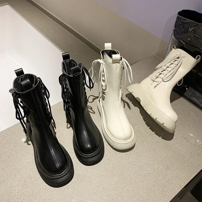 

Lolita Boots Round Toe Female Shoes Luxury Designer Boots-Women Mid Calf Ladies Autumn White Mid-Calf Fashion 2021 Rubber