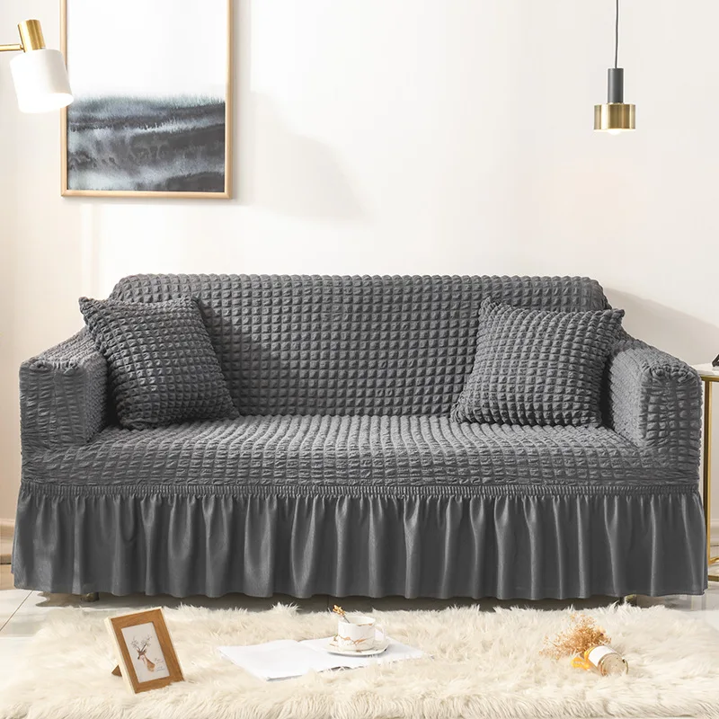 

Bubble Design Sofa Covers For Living Room Set Seat Anti Slip Couch Slipcover Cotton Fabric With Skirt Lace 1-4 Seater