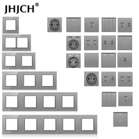 jhjch wall mounted module diy european standard gray crystal glass panel socket switch button free combination function