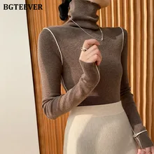 BGTEEVER – pulls tricotés à col roulé pour femmes, pulls à manches longues, Slim, à la mode, automne hiver, 2021