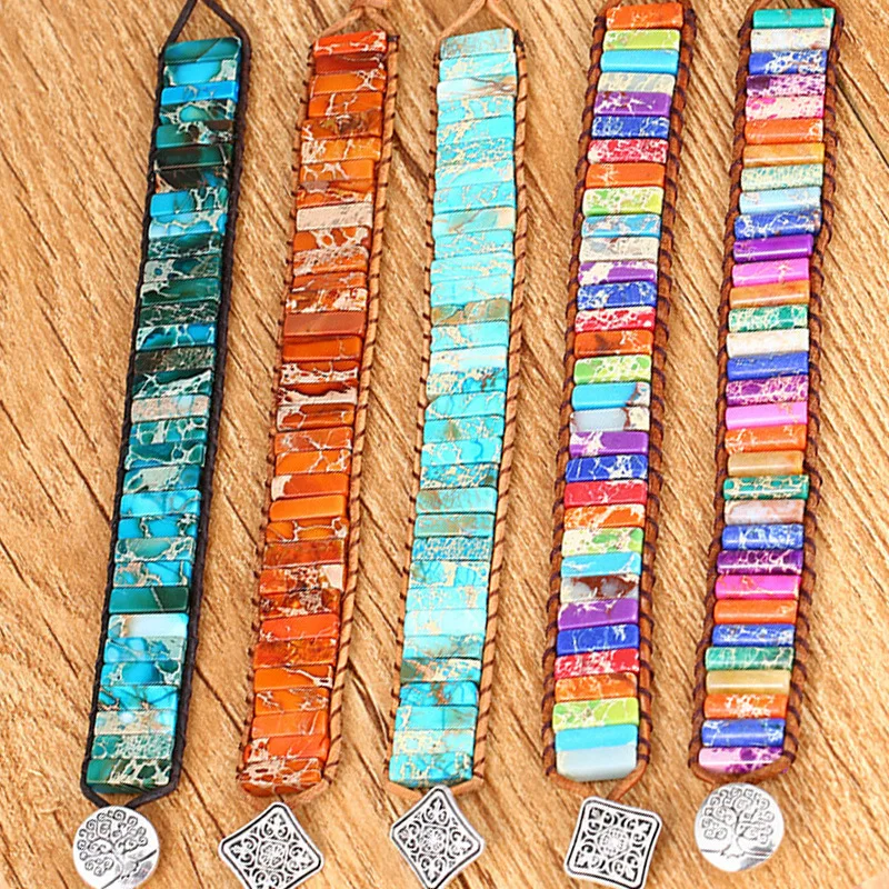 

Bohemian Style Turquoise Bracelet Indian Agate Stone Bracelet Woven Adjustable Handmade Multi-layer Ethnic Female Jewelry