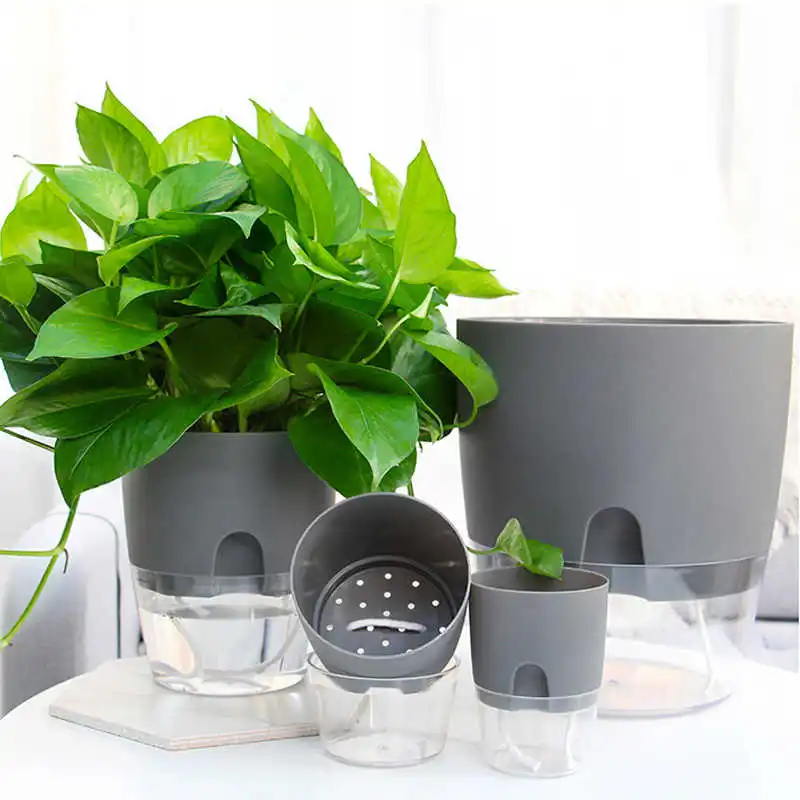 

Flower Pot Transparent Plastic Plant Pot Creative Double Storage Lazy Automatic Water Absorption Garden Pots Planters Decor