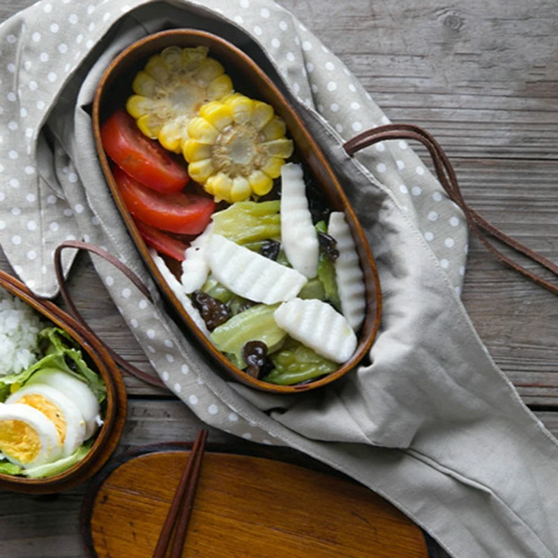 Двухслойные деревянные коробки Bento в японском стиле ручной работы пищевые