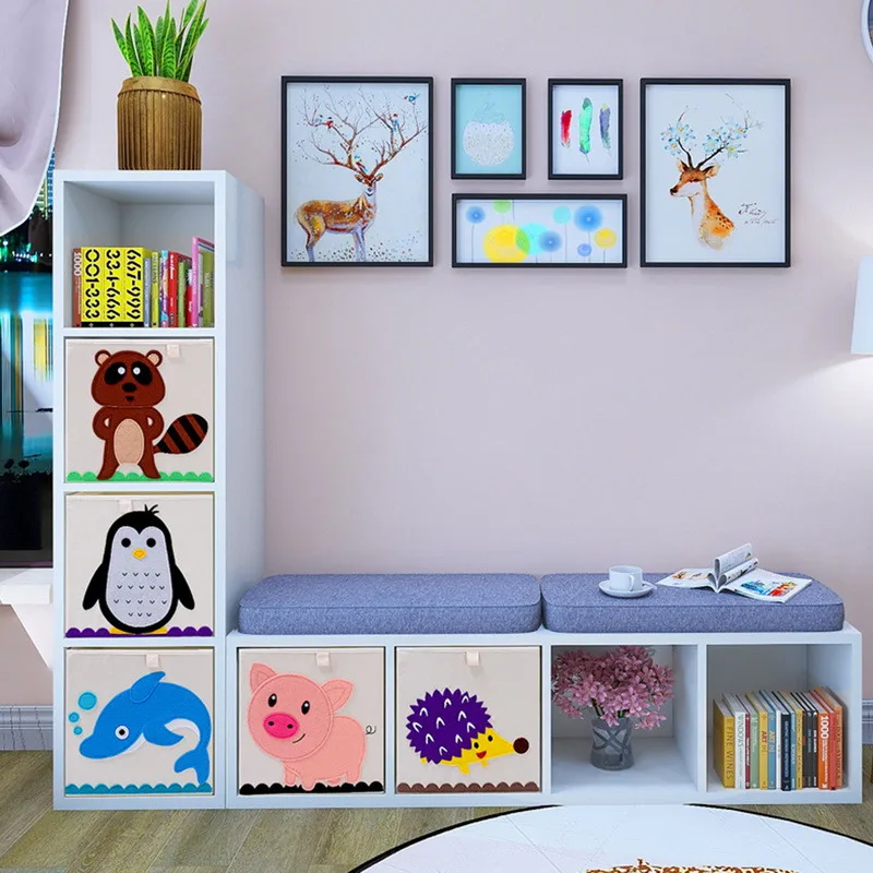 

Cute Folding Clothes Storage Box Kid Toys Books Organizer Bin Animal Embroider Cubes Sundries Container Office Stationery Basket
