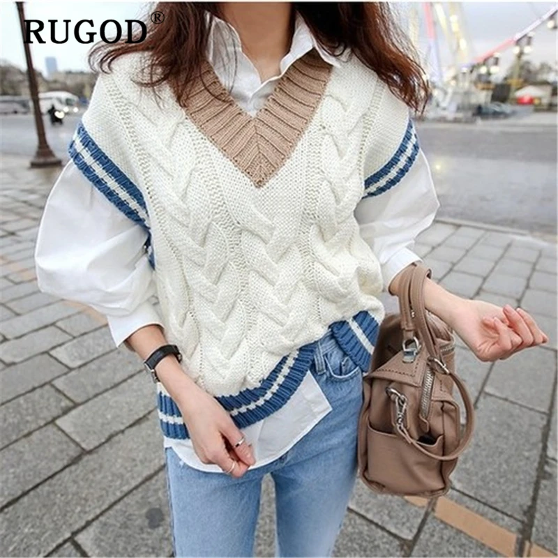 Женский Повседневный свитер RUGOD пуловер без рукавов с v-образным вырезом в