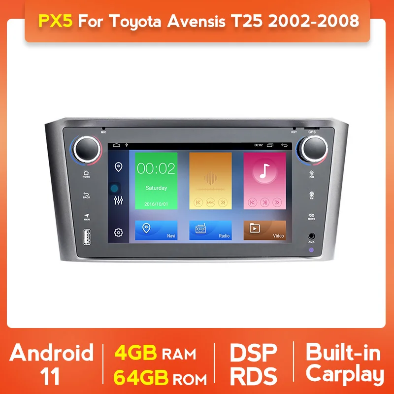 Автомобильное радио Octa-Core Android 11 DSP 7 &quotдля Toyota Avensis T25 2002 2003 2004 2005 2006 2008 Мультимедиа