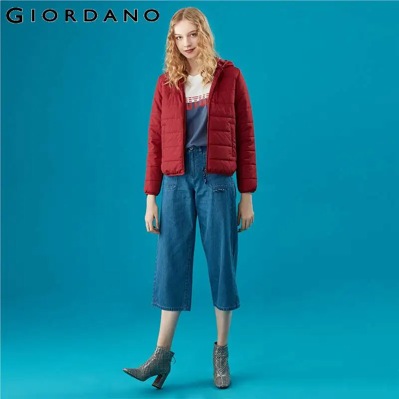Giordano Женское пальто женское однотонное пальто с капюшоном Think Zipper Fly Abrigos Mujer Invierno Soild color Casaco Feminino 05379656