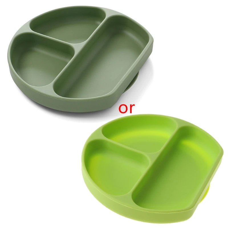 

R9UE Food Grade Silicone Baby Divided Suction Bowl Slip-resistant Children Dinner Plate Infant Learning Feeding Dish