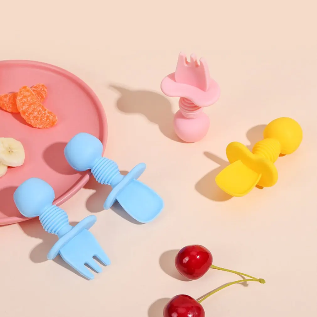 2Pcs/set Soft Silicone Baby Spoon Set Baby Feeding Dishes Tableware For Children Learn To Eat Training Spoon Baby Things