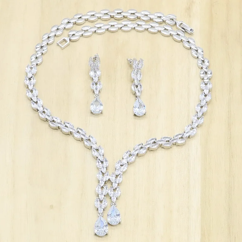 Женский комплект свадебных украшений серебряного цвета ожерелье с белым