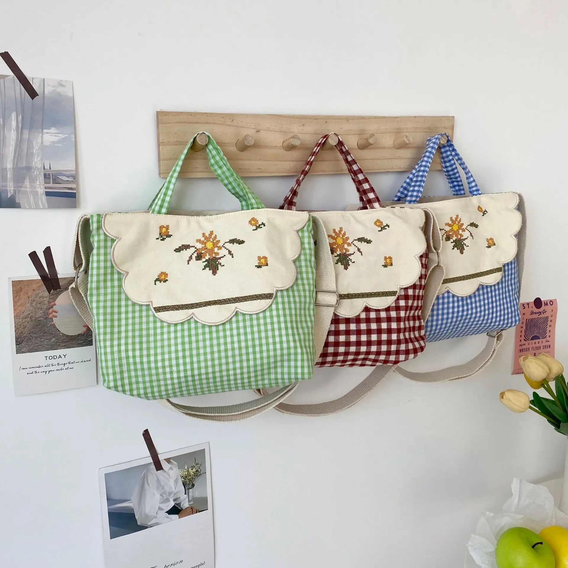 

Корейская клетчатая сумка через плечо для женщин, повседневные мессенджеры на ремне, хлопковые студенческие ранцы в японском стиле, женски...