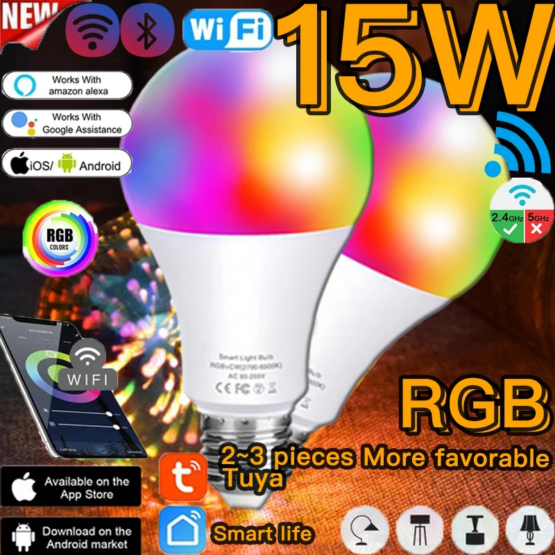 

10W/15W Wifi Smart Bulb WiFi Light Lamp LED E27 B22 Or IR Infrared Remote Control Lamp Or App Control Dimmable Alexa Google Home