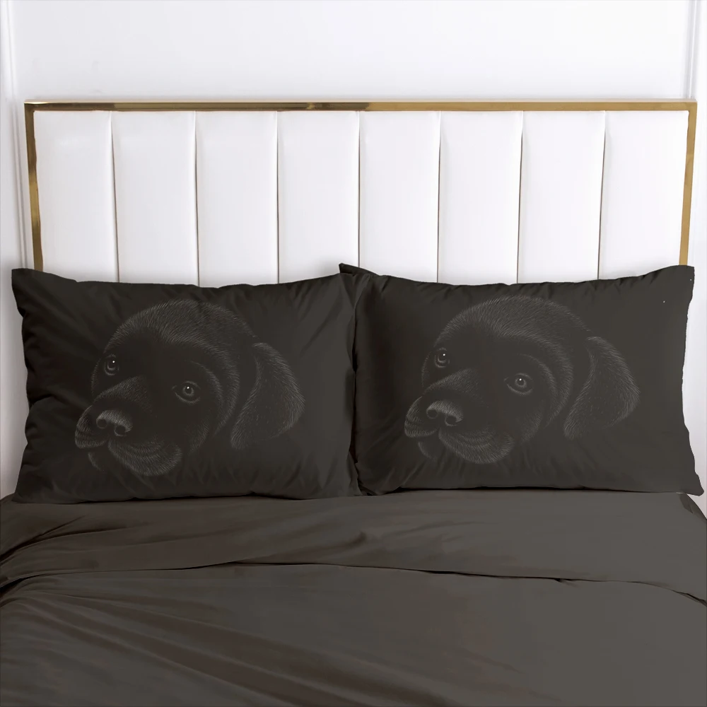 

Pillow Cases Bedding 2PCS PillowCase For Bedroom,Home Decoration 70x70cm 50x70cm Pillow Cover Customize Size Black Dog Head
