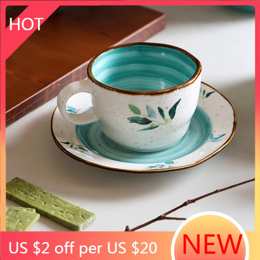 

Expresso Floral Coffee Cup Ceramic Bulk Original Cute Flower Dessert Cups Green Leaf Cappuccino Xicaras Afternoon Tea ZZ50BD