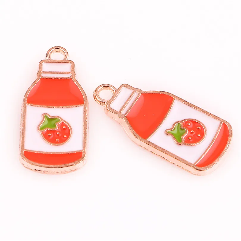 

20pcs Alloy Enamel Drop Oil Strawberry Juice Bottle Golden Pendant Findings Charms for Jewelry DIY Necklace Accessories Making