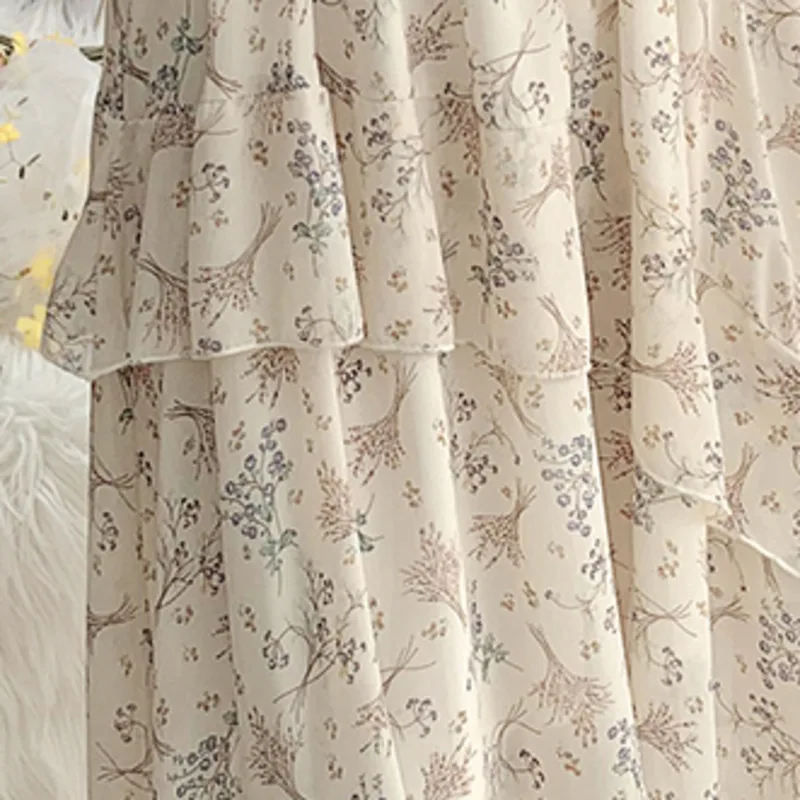 

Korean Fashion Floral Chiffon Dress Female 2021 Summer Elegant Bow-Knot Flared Sleeves Ruffle Women Vintage Dresses Vestidos New