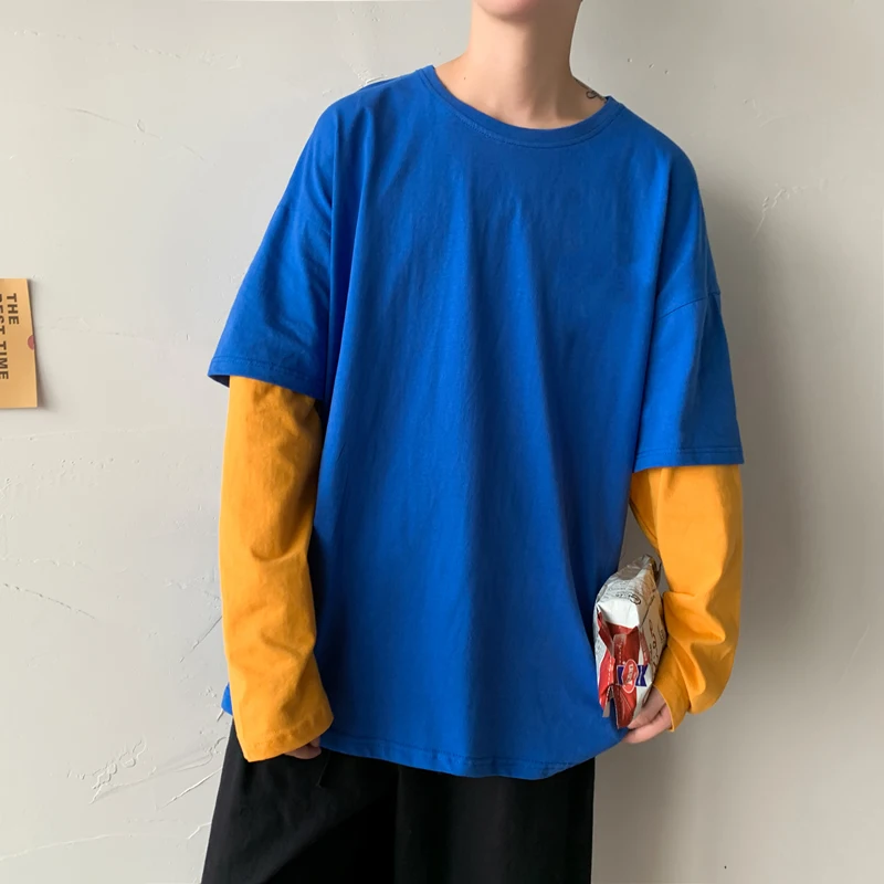 Хлопковая футболка с длинным рукавом свободного кроя в стиле Харадзюку большого