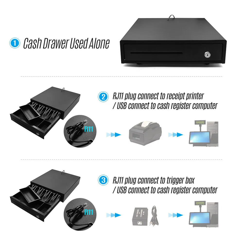 Сверхмощный ящик для наличных денег четыре сетки Три Шестерня POS кассовый
