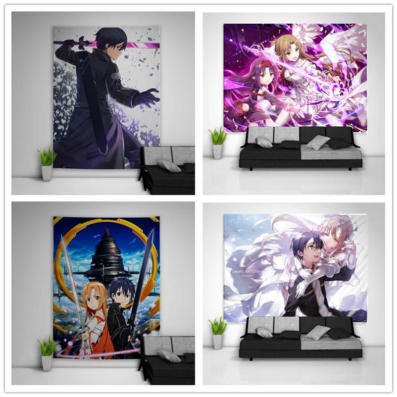 Canvas Painting Nordic Posters and Prints Wall Art for Living Kids Room Decor Sword Online Kirito Yuuki Asuna Pictures | Дом и сад