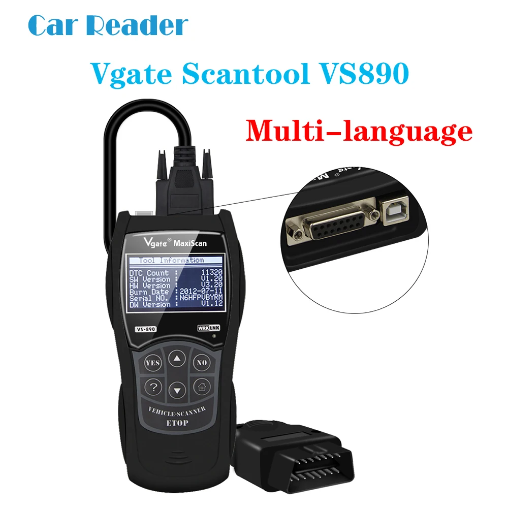 Автомобильный диагностический сканер VGATE VS890S elm 327 OBD2 инструмент Многоязычный ELM327
