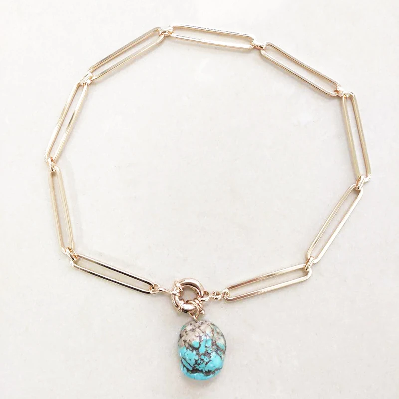 Ожерелье с металлической цепочкой и кулоном из натурального камня женские