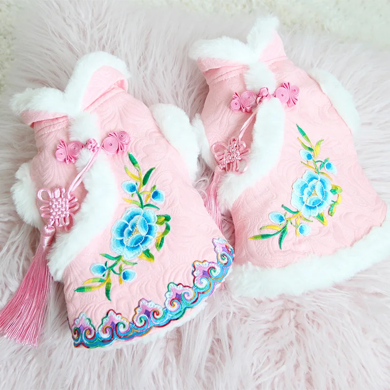 Зимняя одежда для собак теплый женский костюм цветочный китайский новогодний