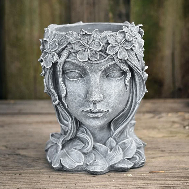 Head Woman's Face Succulent Resin Imitation Figure Fleshy Flower Pot Holders Home Decor Ornaments Vase Creative Birthday Gift | Дом и сад