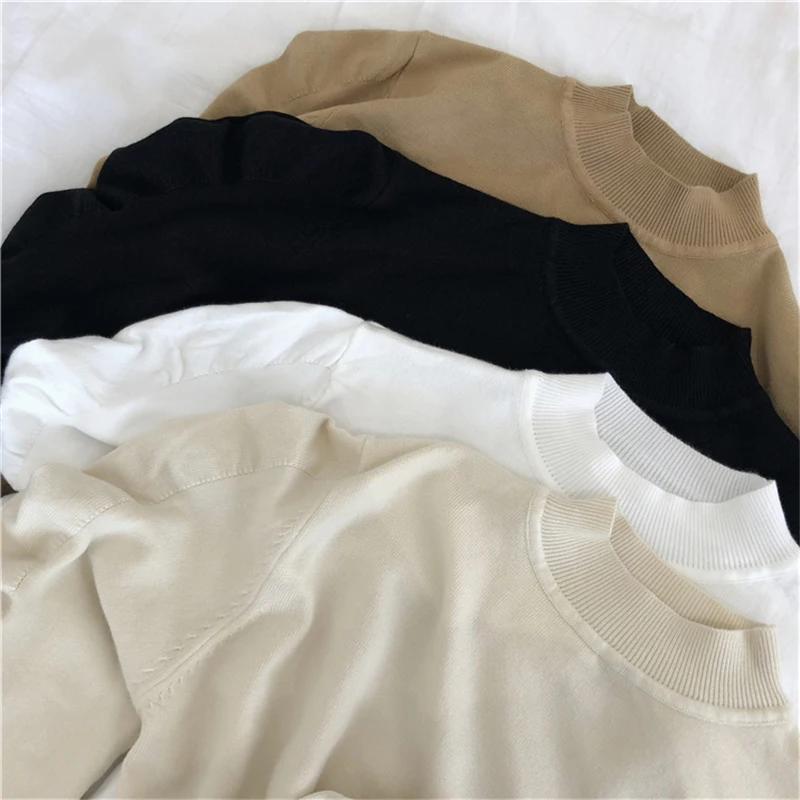 Chic Half-turtleneck Women Sweater Fashion Pleated Sleeve Female Knitting Tops 2019 Autumn Winter Jumpers femme | Женская одежда